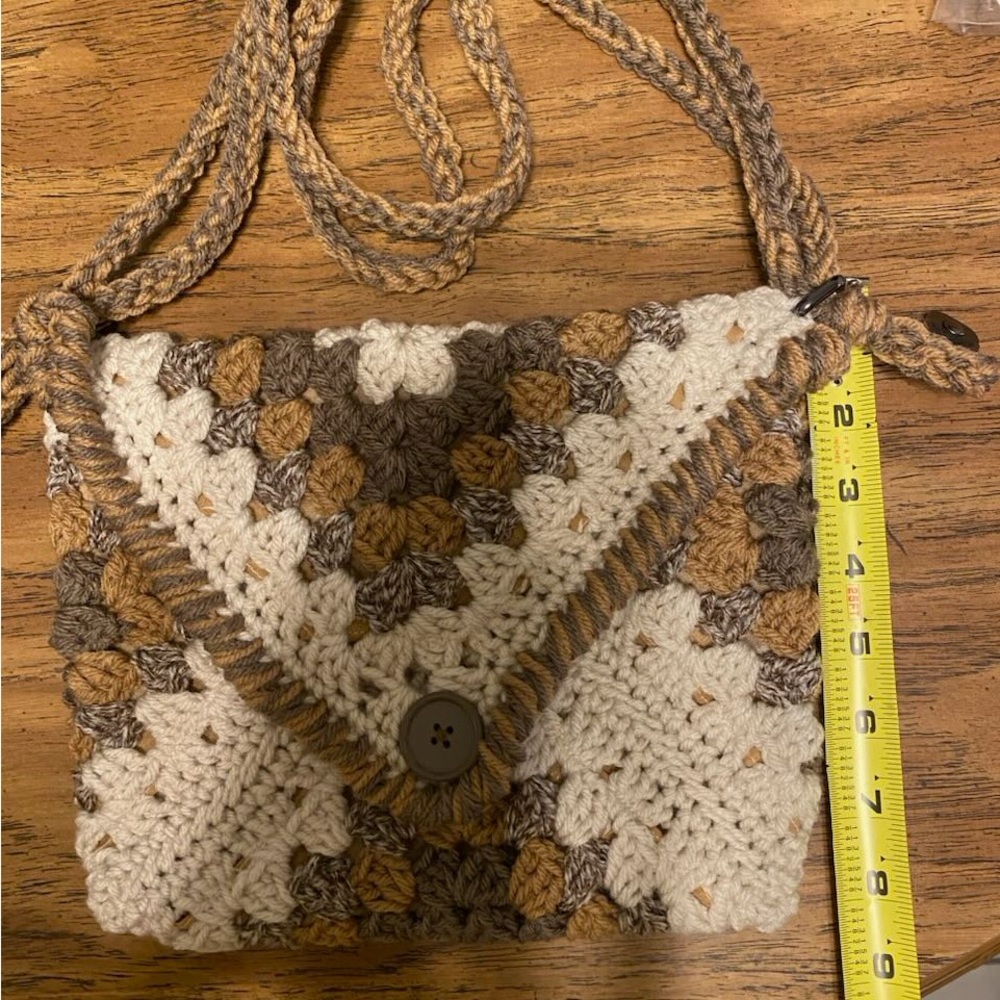 Handcrafted Crochet Crossbody Bag - Cream, Brown, Tan